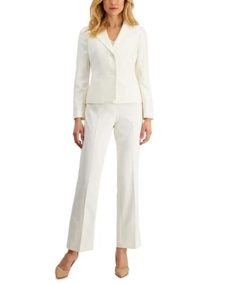 Le Suit Womens Notch Collar Two Button 2PC Pantsuit Vanilla Ice Size 12 NWT - Image 1 of 3