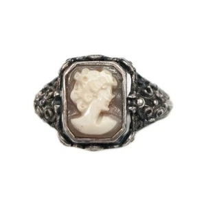 Anillo abatible reversible camafeo vintage tallado en plata de ley de ónix negro talla 8 - Imagen 1 de 20