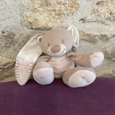 DOUDOU PELUCHE NATTOU LAPIN ROSE BLANC BEIGE MARRON 25cm sans les oreilles Croix - Photo 1/4