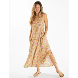 Nuevo con etiquetas Vestido Midi Natural Life Hangout Bohemio Floral Algodón Mostaza Coral L/XL - Imagen 1 de 15