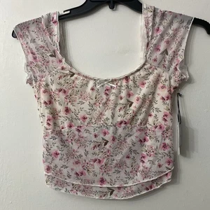 Y2K Babydoll Crop Top S zierlich kokett Blumen Kirschblüten Boho - Bild 1 von 11