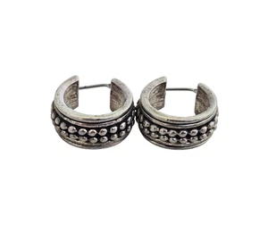 Vintage klobige silberfarbene Creolen mit Verschlusshebel hinten - Bild 1 von 6