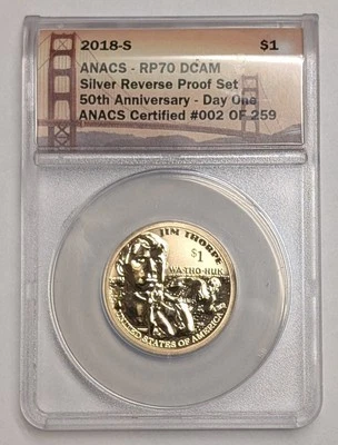 2018 S Jim Thorpe Sacagawea Reverse Proof Dollar ~ ANACS RP70 DCAM ~ Day One $1 - Image 1 of 4