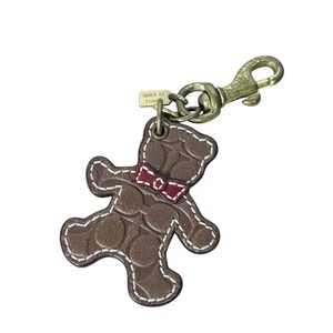 COACH Bear Charm Key Chain Signature Red Leather Women's USED FROM JAPAN - Picture 1 of 3