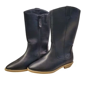 Girls Black Leather Boots Cat & Jack Sahara Zipper Slip On Riding Boot Size 1 - Picture 1 of 11
