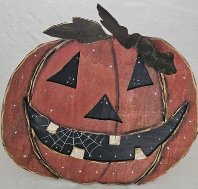 Primitive Flat Wooden Flashing Multi Light Pumpkin Face Folk Art Decor 14" Tall - Image 1 of 4