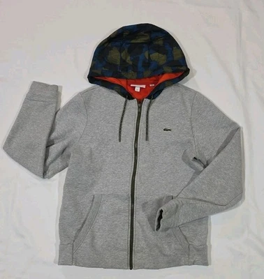 Chaqueta con capucha Lacoste gris y camuflaje cremallera completa para hombre pequeña  Foto 1 de 4