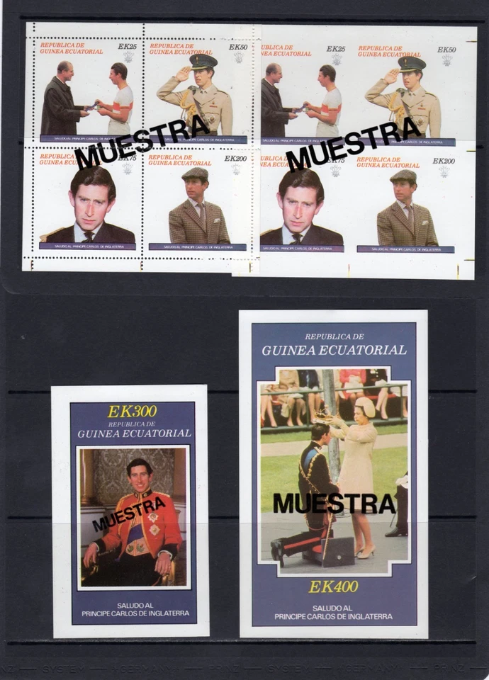 Equatorial Guinea 1981 ROYAL WEDDING Set + S/S Perf+Imperf."MUESTRA" Specimen MN - Image 1 of 1