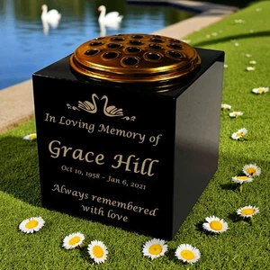 Personalised Granite Memorial Vase – Swan 1 Design – Free Gold Engraving - Picture 1 of 6