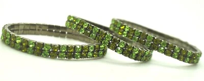 WB26 Olive + Green Rhinestone rhodium plated Stretch Bracelet Lot of 3pcs 2 line - Image 1 of 4