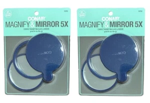 2 Pack Conair Compact Magnifying Glass & Mirror 5X #42962 - Picture 1 of 3