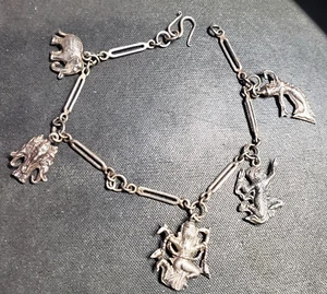 Siam Style Silver Tone Metal Mermaid Elephant Charm Bracelet Vintage Jewelry Gif - Picture 1 of 7