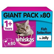 80 x 100g Whiskas 1+ Adult Wet Cat Food Pouches Mixed Fish In Jelly