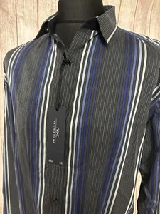 Next Signature Men's Shirt XL Striped Black Blue Wedding 46” 47” BRAND NEW TAGS - Bild 1 von 17