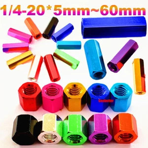 Colour Hex Nut Anodised Aluminium Alloy 1/4-20 Hexagon Full Nuts 5mm~60mm Length - Picture 1 of 18