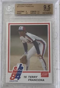 1984 STUART #18 TERRY FRANCONA Montreal EXPOS Graded BGS Gem Mint 9.5 - Picture 1 of 2