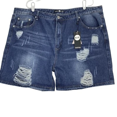 Pantalones cortos de mezclilla para mujer Boohoo talla grande 20 desgastados tiro alto entrepierna 6" nuevos con etiquetas Foto 1 de 4