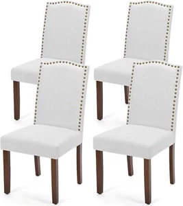 Upholstered Dining Chair Modern Fabric Dining Room Nailhead Trim Wood Legs Chair - Picture 1 of 32