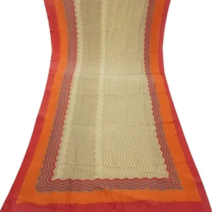 Vintage Brown Sarees 100% Pure Silk Georgette Printed Sari 5YD Craft Fabric - Picture 1 of 6