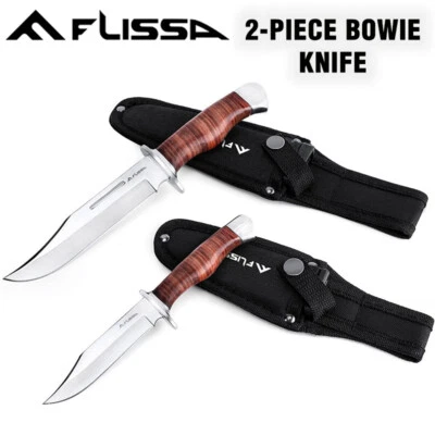 Cuchillo Bowie FLISSA 2 Piezas con Funda Hoja Fija Cuchillo de Caza para Camping Nuevo Foto 1 de 4