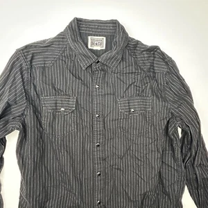 VTG Converse Shirt Men's Large Black One Star Pin Stripe Pearl Snap Western - Picture 1 of 8