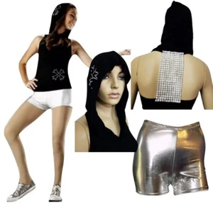 Just Dance Erwachsene Medium Tap Hip Hop Kostüm schwarz Kapuze Oberteil silber Shorts neu - Bild 1 von 10