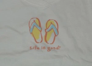 Small NWT Women's Life is Good Flip Flops Ivory SS Sleep Vee - Picture 1 of 3
