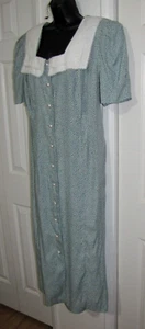 VTG Lady Dorby Button up Dress big-white-collar ditsy print green Women's 16W - Picture 1 of 9