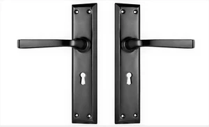 DOOR LEVERS PAIR-MENTON-MATT BLACK-SOLID FORGED BRASS-TRADCO-french-HAMPTONS - Picture 1 of 18