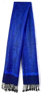 Unbranded Blue Paisley Print Pashmina Silk Blend Scarf - Picture 1 of 4