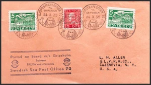 Suecia. SOBRE Yvert 229(2), 196. 1935. 5 ore verde, dos sellos y 15 ore rojo. D - Imagen 1 de 2