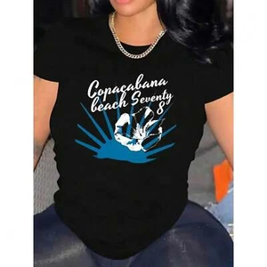 Creative Letter Printed Women's Fashionable Round Neck T-shirt, Simple Top - Picture 1 of 12