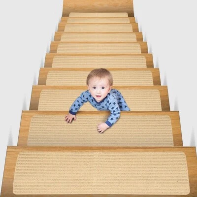 Alfombra antideslizante para escaleras alfombra de madera peldaños para escaleras alfombra lavable interior 7/14 piezas Foto 1 de 4