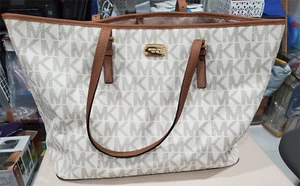 Large Michael Kors Jet Set Monogram MK Logo Bag Tote Baby Diaper Satchel Handbag - Picture 1 of 20