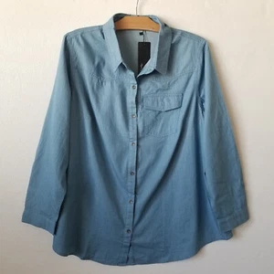 Agnes Orinda Womens 2X Button Up Chambray Shirt Long Sleeve Top Jean Denim Blue - Picture 1 of 8