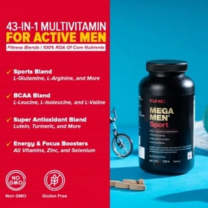 GNC Mega Men Sport 43 Premium Ingredients 120 Tablets Supports Prostate Health - Picture 1 of 7