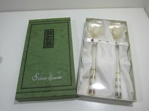 Vintage Korean Ag 800 Silber Löffel und Essstäbchen Set, 2 Sets 187,5g Gesamt Neu - Bild 1 von 8