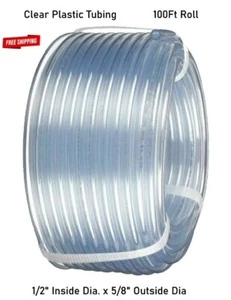 Clear Plastic Tubing Flexible 100' Roll 1/2" ID x 5/8" OD - Picture 1 of 6