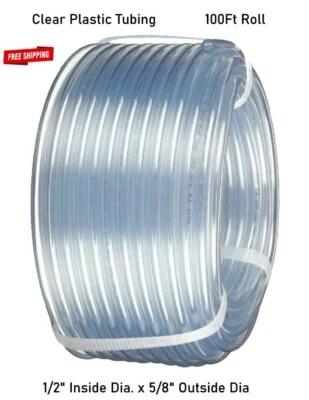 Clear Plastic Tubing  Flexible  100' Roll  1/2" ID x 5/8" OD - Image 1 of 4