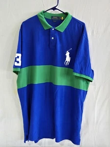 Polo Ralph Lauren Mens XXL Color Block BIG PONY #3 Polo Shirt Green Blue 54" EUC - Picture 1 of 14