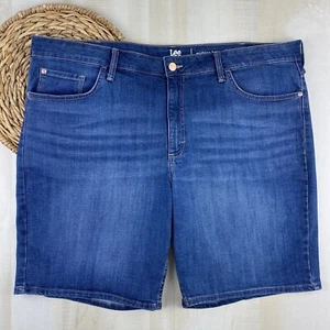 Riders By Lee Womens Plus Size 22 Blue Medium Wash Denim Stretch Bermuda Shorts - Picture 1 of 10