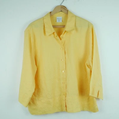 Top XL Vintage 100% Lino Cuadrado Costero Abuela Playa Relajado Amarillo Mínimo Y2K Foto 1 de 4