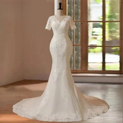 Customized Hand Beading Mermaid Wedding Dresses Lace Appliques Bridal Gowns - Image 1 of 4