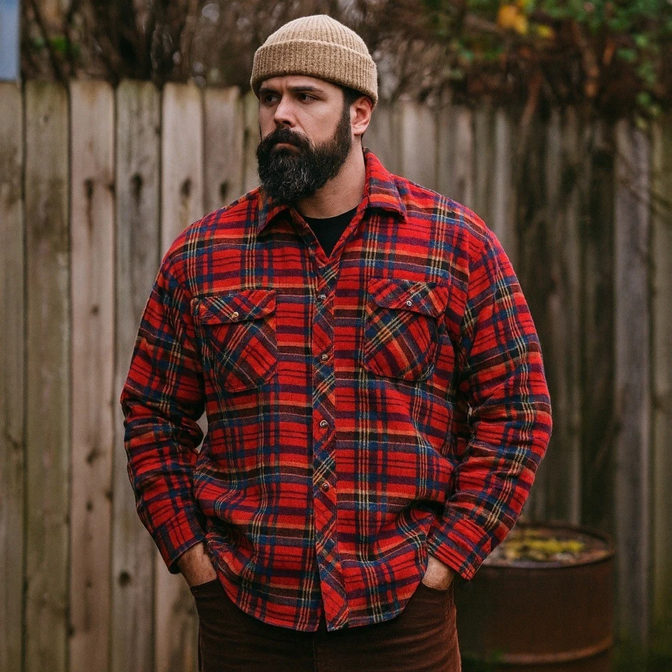Vintage 90s Northwest Territory Red Plaid Quilted Flannel Shirt Jacket Workwear - Image 1 of 4