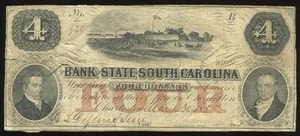 Charleston State of South Carolina $4 March 30, 1855 Dabney Stamp Haxby-SC45G42b - Picture 1 of 2