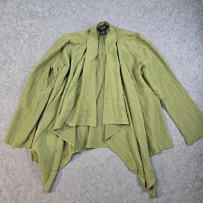 Cárdigan Blusa Mujer L Plumero Seda Verde Largo Frente Abierto Lagenlook Boho Foto 1 de 4