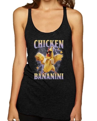 Camiseta sin mangas Chicken Bananini Divertida Pollo Plátano Brainrot Meme espalda cruzada Foto 1 de 2
