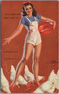 Tarjeta mutoscopio pin-up de la década de 1940 "IT'S CORN" niña de granja / artista de pollos ZOE MOZERT - Imagen 1 de 2