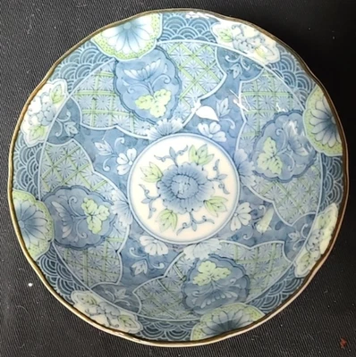 4" Japonés Gama Bowl Firmado Azul Blanco y Verde Foto 1 de 4