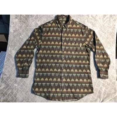 VTG Woolrich Flannel Shirt Button Up Tribal Aztec Earth Tones Men's Large Green - Image 1 of 4